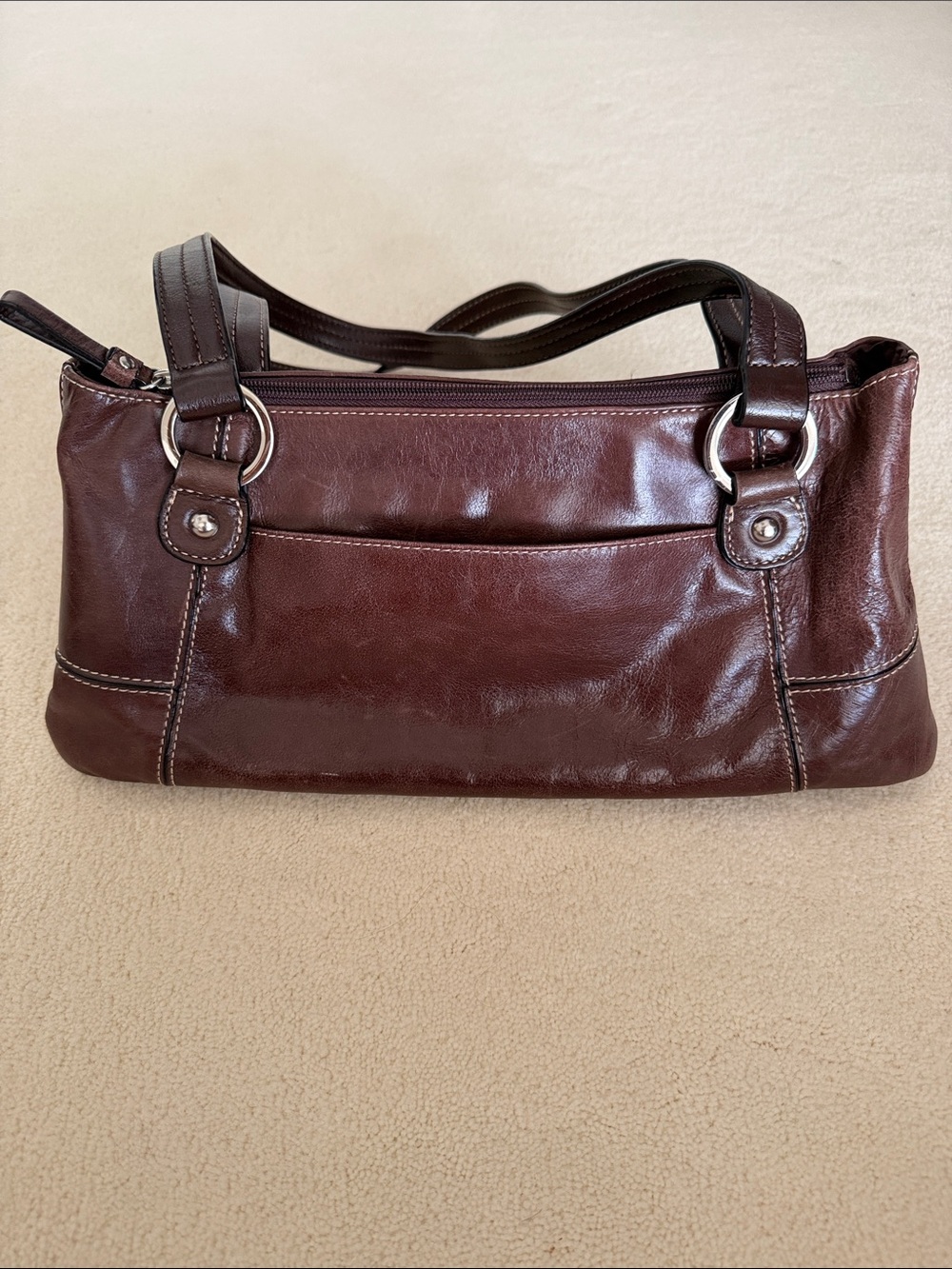 Giani Bernini Chocolate Brown Leather Shoulder Bag with Double Straps